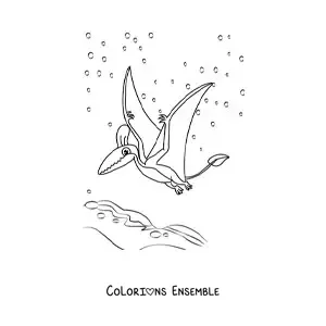 Image à colorier d’un dinosaure volant façon dessin animé