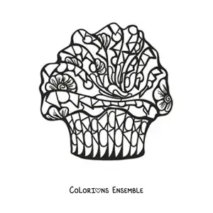 Image à colorier d'un cupcake avec des figures géométriques