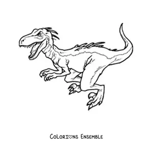 Image à colorier d’un vélociraptor qui rugit