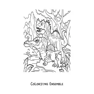 Image à colorier de dinosaures carnivores dangereux