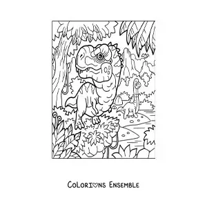 Image à colorier d’un bébé dinosaure carnivore et d’un herbivore