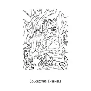 Image à colorier d’un dinosaure carnivore terrestre et dangereux en train de chasser
