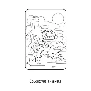 Image à colorier d’un bébé dinosaure carnivore rigolo