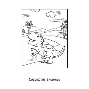 Image à colorier d’un petit bébé dinosaure carnivore