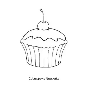 Image à colorier d'un cupcake avec une cerise dessus