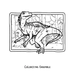 Image à colorier d’un juravenator carnivore réaliste