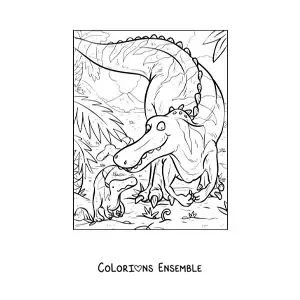Image à colorier d’un dinosaure carnivore avec son petit