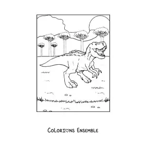 Image à colorier d’un dinosaure carnivore dangereux qui rugit