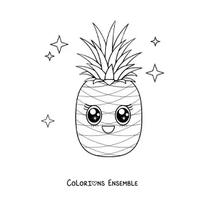 Image à colorier d’un grand ananas kawaii