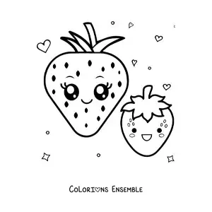 Image à colorier de grandes fraises kawaii