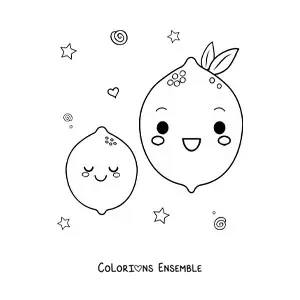 Image à colorier de grands citrons kawaii