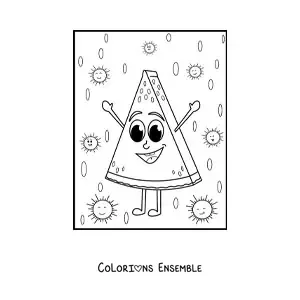 Image à colorier d’une tranche de pastèque kawaii rigolote