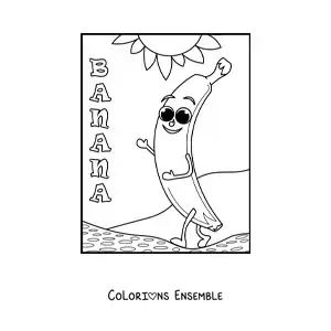 Image à colorier d’une banane kawaii rigolote