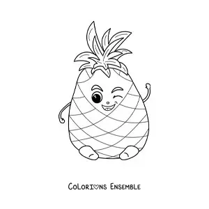 Image à colorier d’un ananas kawaii rigolo