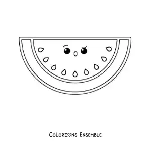 Image à colorier facile d’une pastèque kawaii