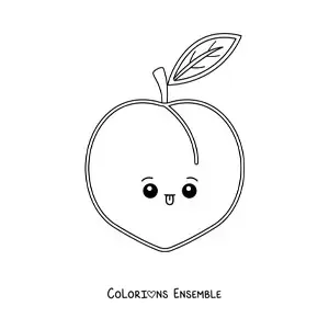 Image à colorier facile d’une pêche kawaii