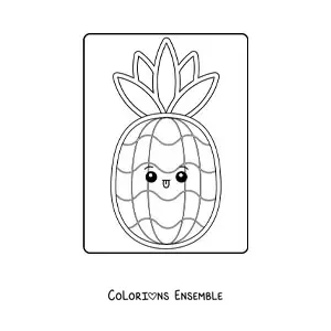Image à colorier facile d’un ananas kawaii