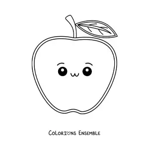 Image à colorier facile d’une pomme kawaii