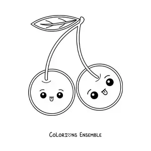 Image à colorier facile de cerises kawaii