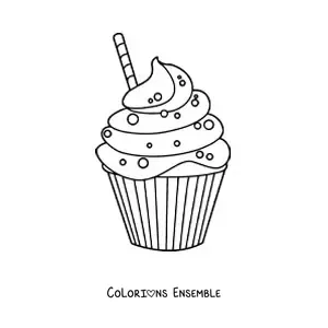 Image à colorier d'un cupcake avec du glaçage et une gaufrette