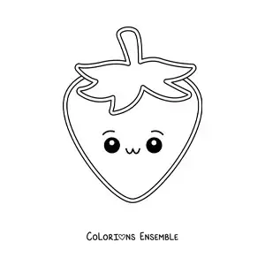 Image à colorier facile d’une fraise kawaii