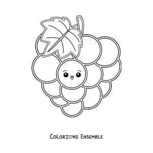 Image à colorier facile d’une grappe de raisin kawaii