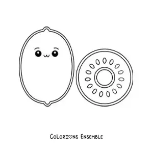 Image à colorier d'un kiwi kawaii facile