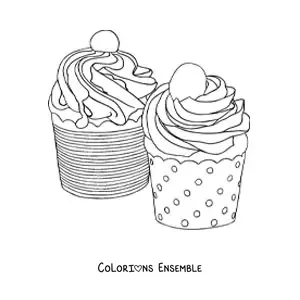 Image à colorier de deux cupcakes glacés