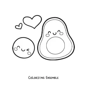 Image à colorier d'un avocat kawaii avec un noyau animé