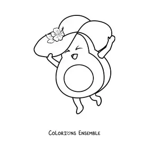 Image à colorier d'un avocat animé avec un chapeau