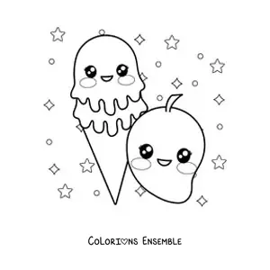 Image à colorier d'une glace à la mangue kawaii