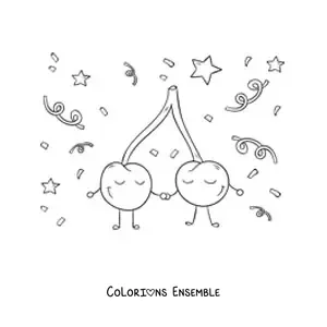 Image à colorier de cerises animées à une fête