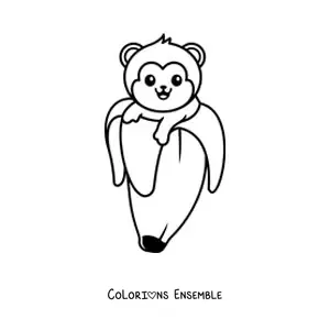 Image à colorier d'un singe kawaii dans une banane