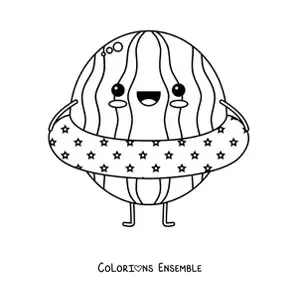 Image à colorier d'une pastèque kawaii animée