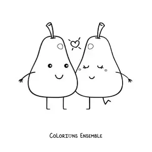 Image à colorier d'un duo de poires kawaii