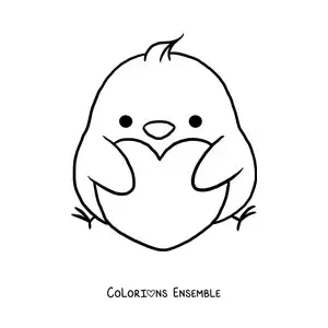 Image à colorier d'un grand poussin kawaii avec un cœur