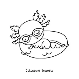 Image à colorier d'un grand axolotl kawaii qui nage