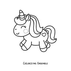 Image à colorier d'une licorne kawaii
