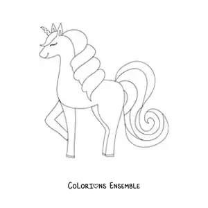 Image à colorier d'une grande licorne kawaii