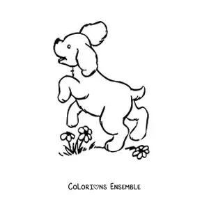 Image à colorier d'un chiot animé qui saute