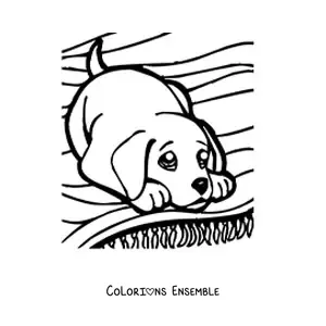 Coloriage d'un chiot en train de jouer