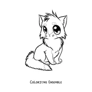 Coloriage d'un chat dessiné dans un style anime