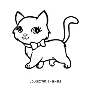 Coloriage d'un chat kawaii avec un nœud