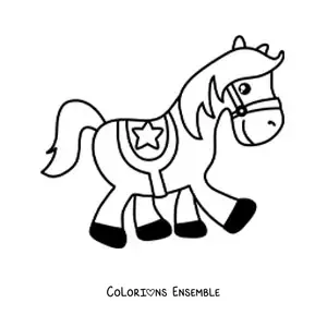 Coloriage facile d'un cheval kawaii sellé