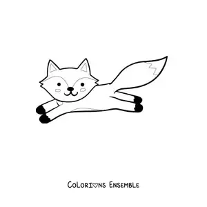 Coloriage d'un renard kawaii qui saute