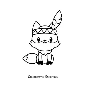 Coloriage d'un renard kawaii avec une plume