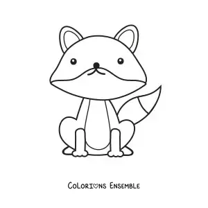 Coloriage facile d'un renard kawaii assis
