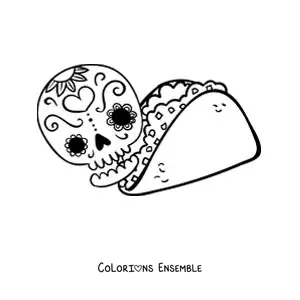 Image à colorier d'un taco avec une catrina mexicaine