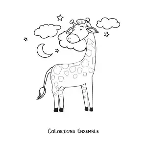 Coloriage d'une girafe qui dort