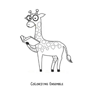 Coloriage d'une girafe qui lit un livre